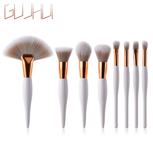 8-Piece Professional Makeup Brush Kit with Silver Accents